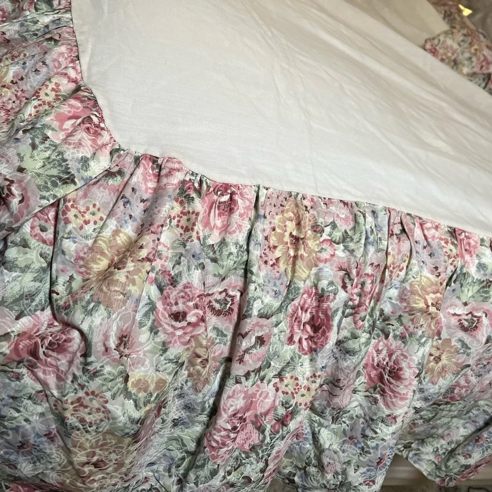 Jessica McClintock Vtg Queen Cottage Bedskirt Gathered Split Floral Gunne Sax‎